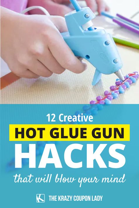 These hot glue gun hacks and tips will surprise you! Keep reading for fun DIY craft projects, home decor hacks, keep your hanging pictures straight, kids activity tips, and make kids dress-up jewelry, all using your hot glue gun. The Krazy Coupon Lady shows you how to make your rug non-slip, how to hang christmas lights on brick, and more hot glue hacks and easy DIY ideas. Use your Dollar Tree hot glue gun and get dollar store hot glue sticks to save even more! Hacks For Home, Hot Glue Art, Plastic Binder, Glue Art, Crayon Art Melted, The Krazy Coupon Lady, Slip And Slide, Glue Sticks, Diy Life Hacks