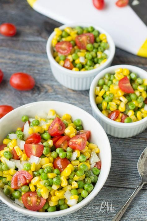 Potluck Sides, English Pea Salad, Peas And Corn, Marinated Salad, Canned Baked Beans, Taco Pasta Salad, Corn Salad Recipe, Edamame Salad, Tasty Thai