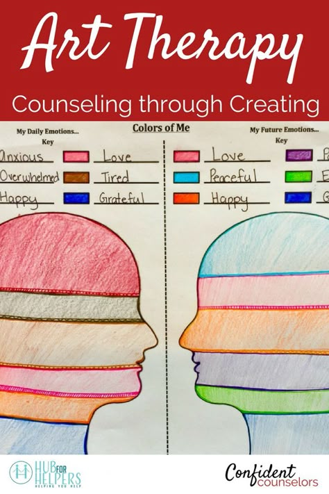 Art therapy is an excellent tool for school counselors to integrate into group counseling and individual counseling. It allows students to express thoughts and feelings in a different way that is less intimidating and more engaging. First Counseling Session Activities, Therapeutic Crafts For Adults, Counseling Worksheets Therapy Tools, Teen Therapy Activities, Therapeutic Art Activities, Group Therapy Activities, Counseling Worksheets, Mental Health Activities, Individual Counseling