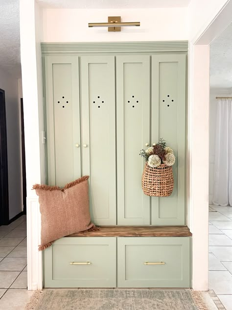 Check out how I built these DIY mudroom lockers as a functional drop zone for my family with little experience! Diy Mudroom Lockers, Entry Lockers, Entry Way Lockers, Building Drawers, Small Mudroom Ideas, Built In Lockers, Diy Locker, Mudroom Cabinets, Diy Cabinet Doors