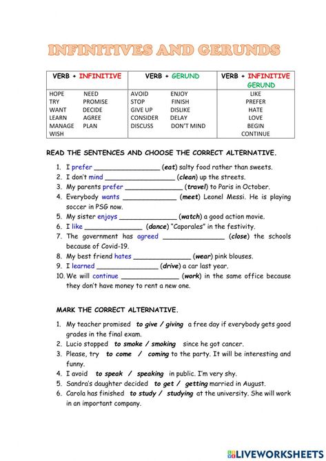 Gerunds Worksheet, Gerund Exercises, To Infinitive, Paris In October, Basic Language, Best Action Movies, Play Soccer, Second Language, School Subjects