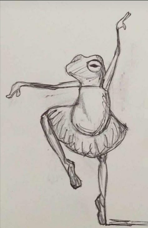 Frog Ballerina Drawing, Bailarina Sketch, Dibujos Sencillos Aesthetic, Ballerina Drawings, Ballet Drawings, Ballerina Drawing, Goofy Drawing, Character Artist, Drawing Ideas Creative