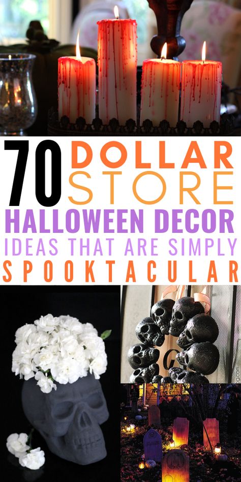 Halloween is almost upon us and these Dollar Store Halloween Decor Ideas are just what you need to get in the spirit!! Many Halloween decorations are very expensive and this is just not the place Halloween House Party Decorations, Dollar Store Halloween Diy, Dollar Tree Halloween Decor, Pumpkins Diy, Glam Halloween, Dollar Store Halloween Decorations, Office Halloween Decorations, Scary Halloween Decorations Diy, Diy Home Decor For Apartments