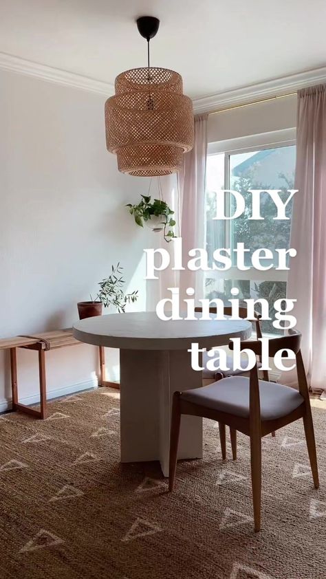 Dining Room Table Alternatives, Diy Plaster Dining Table, Table Transformation Ideas, Diy Plaster Table, Plaster Dining Table, Dinning Table Diy, Thrifted Table, Plaster Table, Diner Table