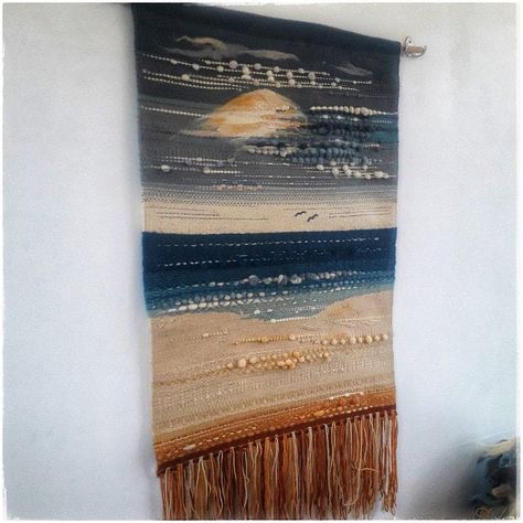 Loom Weaving Projects, Woven Tapestry Art, Island Wall Art, Sea Sunrise, Beach House Gift, Wall Weave, Home Decor Blue, Ocean Wall Decor, Weaving Loom Projects