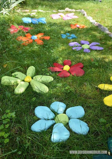 How To DIY Painted Rock Flowers Garden | Hometalk Painted Rock Flowers, Painted Garden Rocks, Garden Rock Art, نباتات منزلية, Rock Flowers, Rock Garden Design, Landscaping With Large Rocks, Have Inspiration, Garden Art Projects