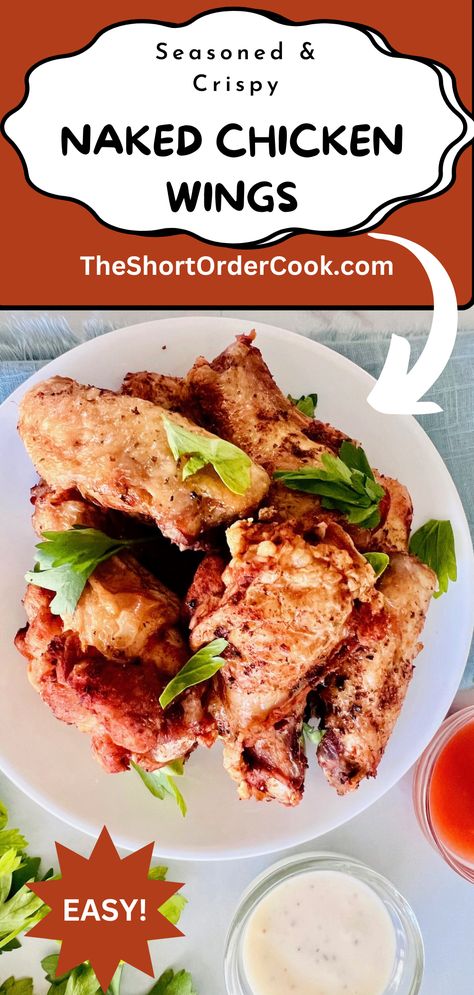 Plate of fried chicken wings. Naked Chicken Wings, Wings With Sauce, Fried Wings, Happy Hour Food, Fried Chicken Wings, Fast Easy Meals, Low Carb Diet Recipes, Grain Free Recipes, Wing Recipes