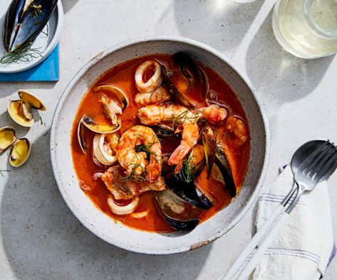 Because seafood isn't just for summer. Brodetto Recipe, Seafood Medley Recipes, Italian Seafood Stew, Seafood Stew Recipes, Food Shoot, Italian Seafood, Everyday Dinners, Calamari Recipes, Sweet Corn Soup