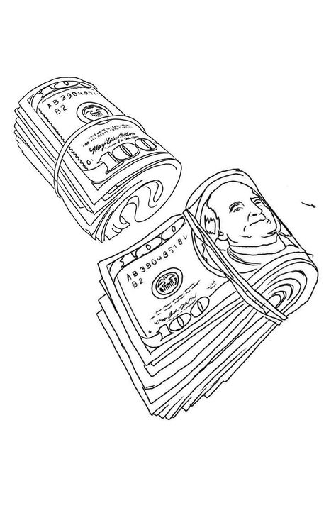 Money Roll Tattoo Stencil, Money Outline Drawing, Urban Tattoo Stencils, Bankroll Tattoo Design, Money Rose Tattoo Stencil Outline, Hood Tattoo Stencil, Money Roll Tattoo Design, Dollar Tattoo Design, Money Tattoo Stencil