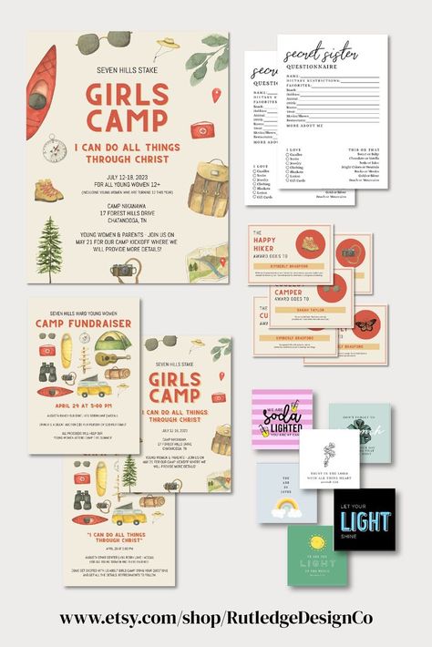 Lds Girls Camp Themes 2024, Girls Camp Themes Lds, Girls Camp Themes, Lds Girls Camp Themes, Zion Camping, Camping Printables, Pillow Treats, Lds Girls Camp, Lds Yw