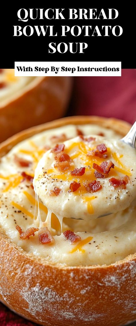 Image for Quick Bread Bowl Potato Soup Potato Soup Bar, Hearty Bread, Soup Bar, Cozy Gathering, Colby Cheese, Creamy Potato Soup, Bread Bowl, Parsley Potatoes, Potato Soup Recipe