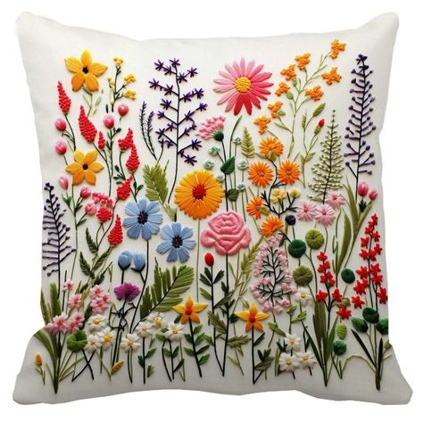 Folk Room Decor, Hand Embroidery Pillow Cover, Flower Pillow Pattern, Modern Boho Home, Embroidery Cushion, Colorful Room Decor, Cushion Embroidery, Embroidery Tips, Boho Embroidery