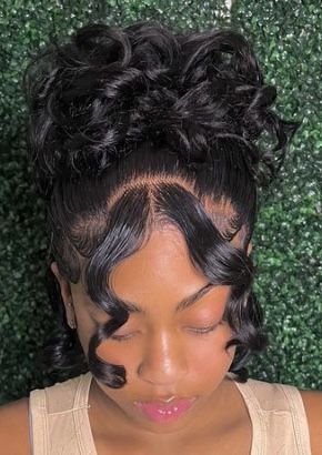 Pin Curl Updo Black Hair Hairstyles, Updo Black Hair, Braided Hairstyles Boho, Short Hair Hairstyle Men, Pin Curl Updo, Curl Updo, Black Hair Hairstyles, Pin Curl Hair, Boho Braided Hairstyles