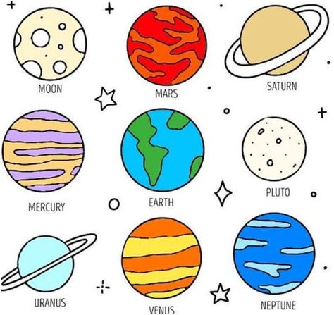 Tata Surya, Planet Drawing, Earth Drawings, Space Drawings, Cute Easy Doodles, Easy Doodle Art, Kraf Diy, Easy Doodles Drawings, Cute Doodles Drawings