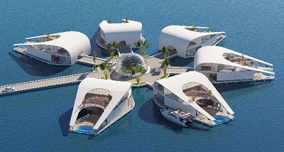 Floating Village, Floating Architecture, Floating Hotel, Water Villa, Water Body, Futuristic Home, Floating City, Water House, Villa Plan