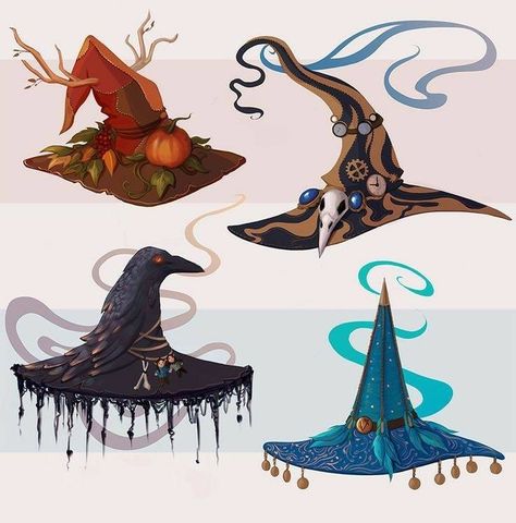 Types Of Witches, Witches Hats, Witch Drawing, Witch Characters, Witch Art, Witch Aesthetic, Fantasy Illustration, Witch Hat, Halloween Art