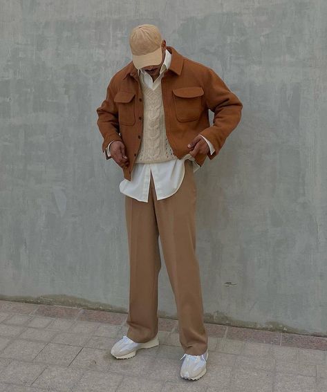 Mens Earth Tone Outfits Formal, Men Earth Tone Outfit, Brown Outfit Aesthetic Men, Mens Neutral Outfit, Earth Tone Outfits Men Casual, Earth Tone Men Outfit, Vest Outfits For Men, Earth Tone Style, Earth Tone Outfits Men