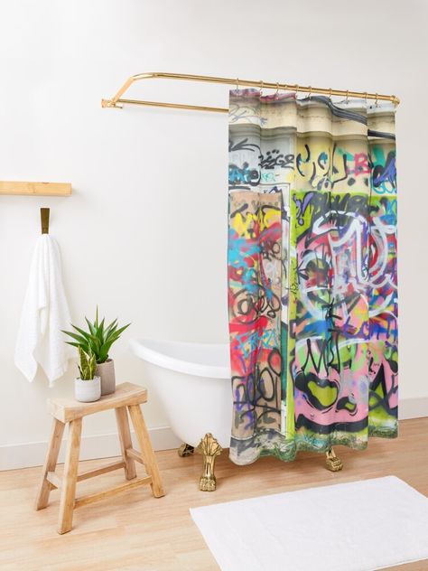 "Urban Graffiti" Shower Curtain by urbanfragments | Redbubble Graffiti Shower Curtain, Urban Graffiti, Light Bedroom, Bathroom Update, Curtains For Sale, Designer Shower Curtains, Bedroom Lighting, Free Stickers, Basement