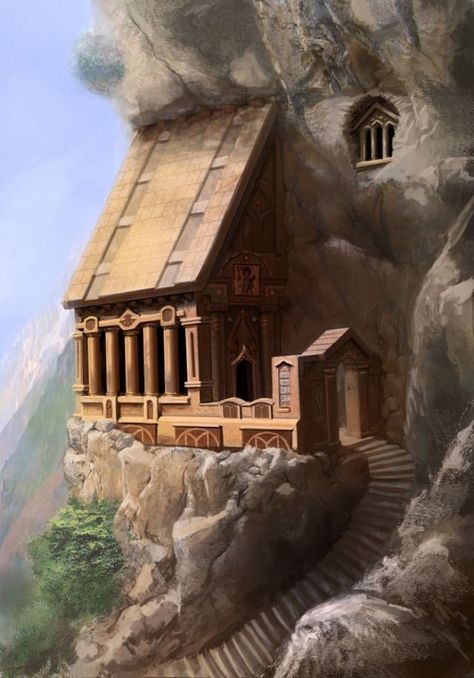 Monastery Mountain Trail underdark entrance (saved) Fantasy House Art, Worldbuilding Inspiration, Aesthetic Library, City Concept, Final Fantasy Art, Fantasy House, Fantasy Castle, Fantasy City, Fantasy Places