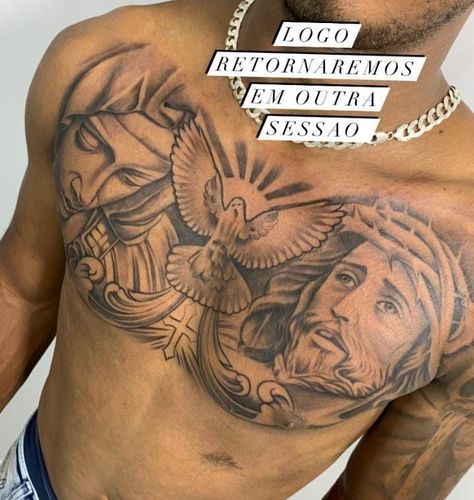 Sunbeam Tattoo, Jesus Chest Tattoo, Tattoo Peito, Chest Tattoo Stencils, Chest Tattoo Drawings, Black Men Tattoos, Tattoo Ideas Males, Native American Tattoo, Half Sleeve Tattoos Drawings