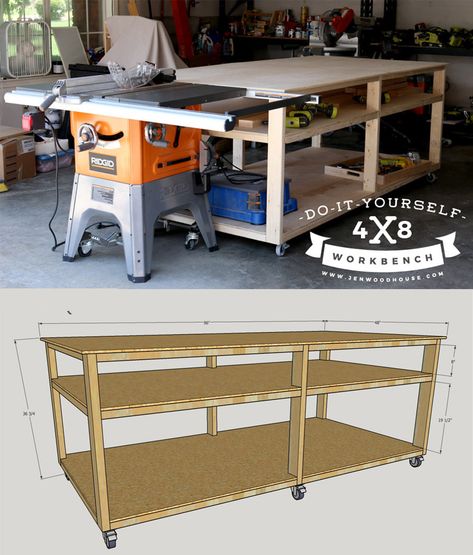 DIY Workbench Woodworking Garage, Diy Workbench, Garage Work Bench, Workbench Plans, Woodworking Workbench, Work Bench, Free Plans, Woodworking Jigs, Woodworking Bench