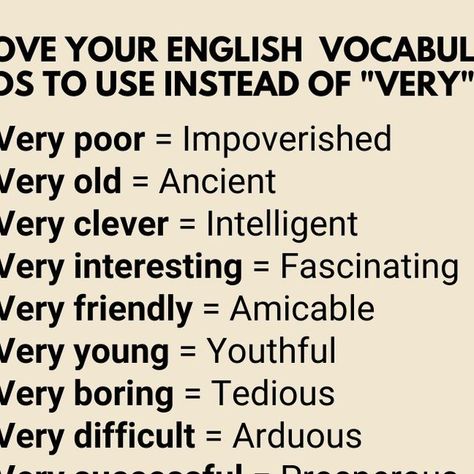 Words To Use Instead, Very Angry, Improve Your English, Words To Use, English Vocabulary Words Learning, Learn English Words, English Vocabulary Words, Deep Words, Very Excited