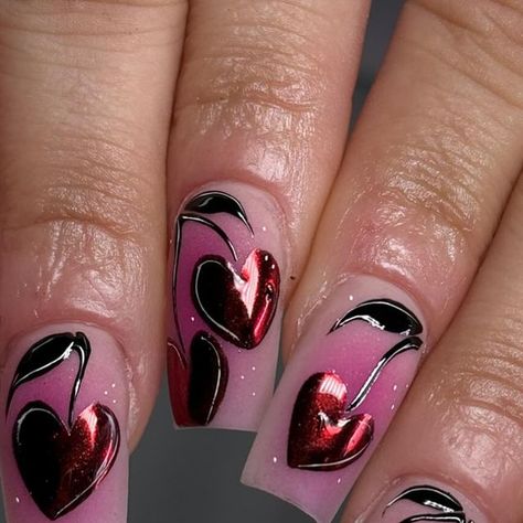 ♤Deanna Marie on Instagram: "I love it here : #nailinspo #chromenails #cherry #cherrynails #nailart #valentinesdaynails #squarenails #nailsofinstagram #nailssanantonio #lanadelrey #pepsicola #cherrypepsi" Cherry Hearts, Uñas Ideas, February Nails, Cherry Nails, Goth Nails, Nail Styles, January 26, Valentine's Day Nails, Chrome Nails