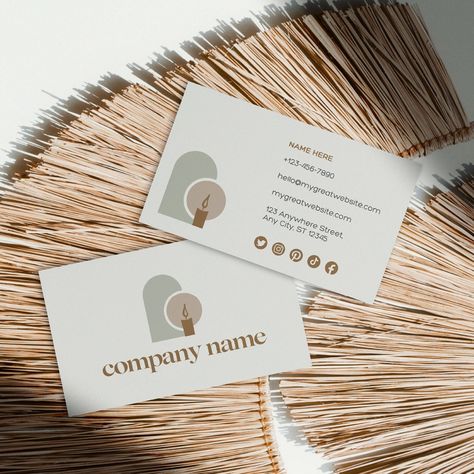 Candle Business Card Template Canva | Minimal Boho Business Card | Candle Template | Canva Template by ShineCreativeDigital on Etsy Candle Business Card, Candle Logo Design, Candle Template, Boho Business, Candle Logo, Company Business Cards, Minimal Boho, Visiting Card Design, Candle Branding