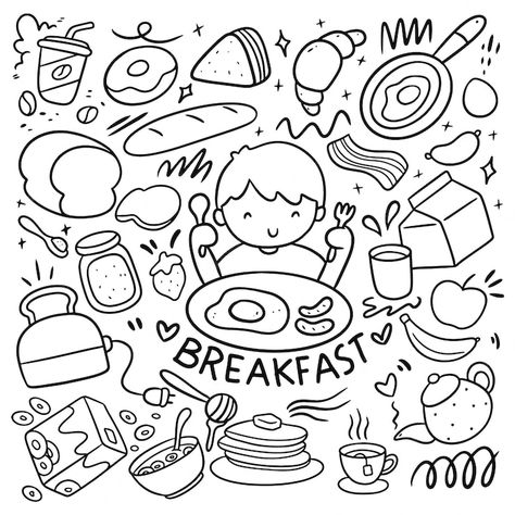 Banner Doodle, Cute Breakfast, Intro To Art, Food Doodles, Free Coloring Sheets, Pattern Coloring Pages, Calligraphy Art Print, Diary Ideas, Easy Coloring Pages