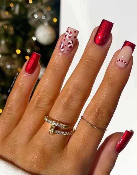 Christmas nail art, xmas nails, festive nails, Christmas nails red, Christmas nails simple, simple Christmas nails, Cute Christmas nails, Christmas nail colors, Christmas nails French tips Peppermint Nails, December Nails, Christmas Manicure, Red Christmas Nails, Festive Nail Art, Cute Christmas Nails, Nail Candy, Red Nail Designs, Festival Nails