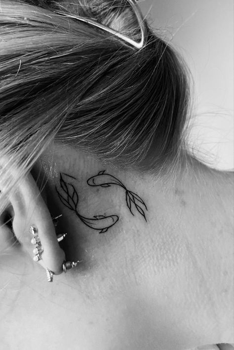 Fish Behind Ear Tattoo, Pisces Tattoo Behind Ear, Ear Tattoo Behind The, Small Ear Tattoos For Women, Small Tattoo Behind Ear, Small Behind The Ear Tattoo Ideas, Behind Ear Tattoos For Women, Small Tattoos Behind The Ear, Back Of Ear Tattoo