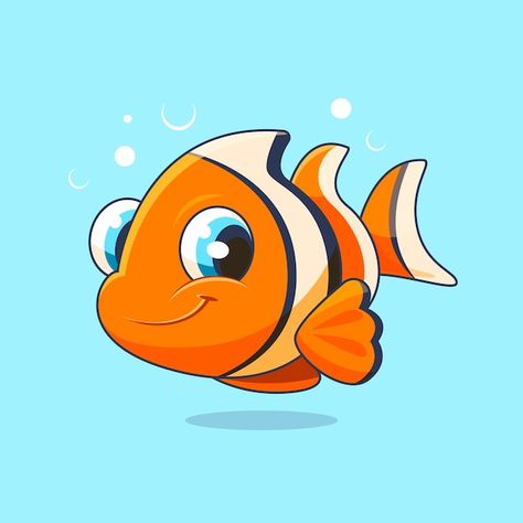 Free vector hand drawn clown fish cartoo... | Free Vector #Freepik #freevector #cartoon #cartoon-illustration #cute-illustration #cute-cartoon Clown Fish Illustration, Fish Cartoon Illustration, Nemo Fish Cartoon, Cartoon Fish Drawing, Clown Fish Cartoon, Fish Illustration Art, Fish Cartoon Images, Fishes Illustration, Cute Cartoon Fish