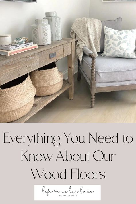 In this post, I'm answering all your questions and sharing everything you need to know about light wood floors. Head over to the blog to learn more Light Wood Floor Stain, Ash Floors, Life On Cedar Lane, Floor Stain, Faux Wood Beams, Dark Floors, Light Wood Floors, Blogger Inspiration, White Oak Floors