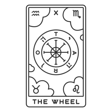 Tarot card the wheel stroke PNG Design Tarot Card Stencil, Tarot Doodles, Easy Tarot Card Drawing, Simple Tarot Card Design, Tarot Drawings, Tarot Card Wheel Of Fortune, Tarot Card The Tower, Tattoos Tarot, Printable Tarot Cards