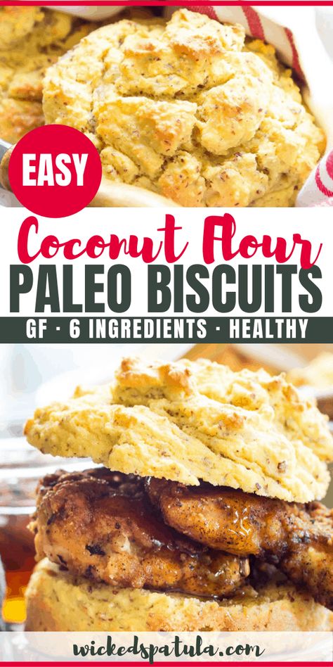 Easy Paleo Biscuits Recipe - The perfect paleo biscuits recipe - light, buttery and flaky! These almond and coconut flour biscuits need just 6 ingredients and 30 minutes. Serve these easy paleo biscuits with fried chicken, soup, salad and much more. #wickedspatula #paleo #paleorecipes #paleobread #biscuits #glutenfree Paleo Fried Chicken, Coconut Flour Biscuits, Paleo Baking Powder, Paleo Biscuits, Dairy Free Biscuits, Chicken Biscuits, Chicken Biscuit, Flour Biscuits, Best Paleo Recipes