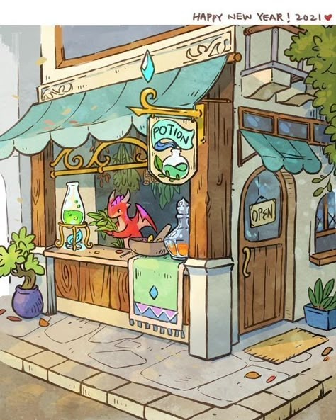 Potion Shop, Fantasy Shop, Isometric Art, Arte Sketchbook, Fantasy Art Landscapes, Art And Illustration, 판타지 아트, Environment Design, Environment Concept Art