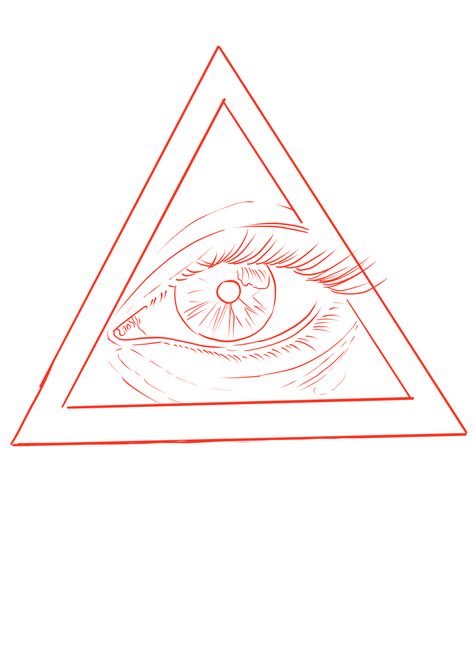 Eye In Pyramid Tattoo, Eye And Triangle Tattoo Design, Pyramid Tattoo Stencil, Red Line Work Tattoo, Eye Triangle Tattoo Design, Eye Tattoo Stencil, Triangle Eye Tattoo, Eye In Triangle, Bone Hand Tattoo