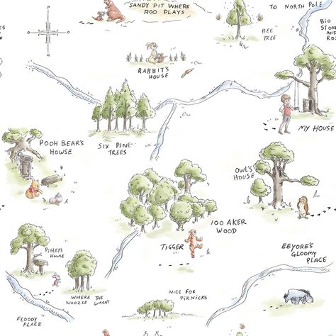 RoomMates Winnie The Pooh 100 Acre Wood Map Peel & Stick Wallpaper | Michaels 100 Acre Wood Map, Room Mates, Soft Nursery, 100 Acre Wood, Winnie The Pooh Nursery, Dorm Furniture, Hundred Acre Woods, Amazon Canada, Mini Crib Sheets