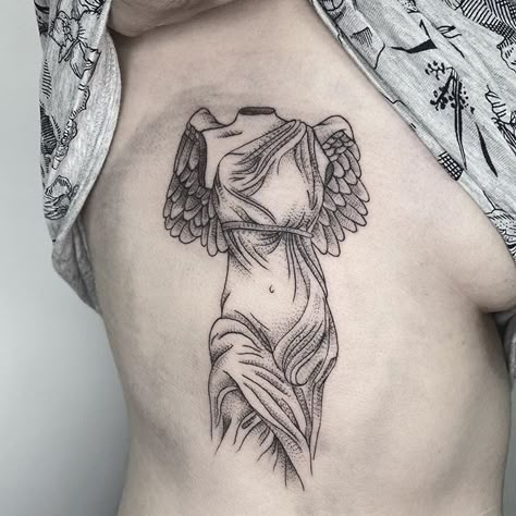 Greek Women Tattoo, Afrodita Tattoo, Aphrodite Tattoos, Aphrodite Goddess Tattoo, Goddess With Wings, Nike Statue, Greek Statue Tattoo, Greek Goddess Tattoo, Nike Tattoo