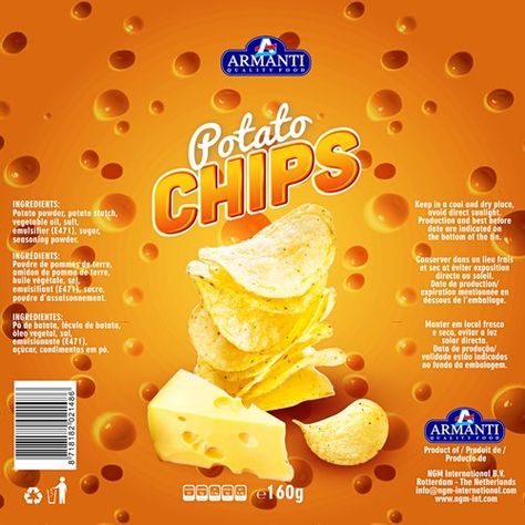 Give a label to our new Armanti Chips in tins! Design by claudyos Frozen Potstickers, Snacks Packaging, Chip Packaging, Biscuits Packaging, Rice Packaging, Snack Packaging, Luxury Packaging Design, Barbie Food, Food Banner