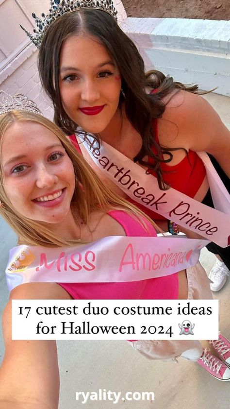 bye these are such cute duo costumes for this year Halloween Costumes For Two Sisters, Non Basic Duo Costumes, Simple Halloween Duo Costumes, Easy Partner Costumes, Easy Bestie Halloween Costumes, Tv Show Duo Costumes, Iconic Duo Day Spirit Week, Halloween Duet Costumes, Brunette Duos Costume