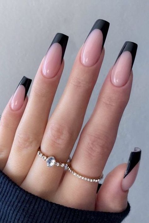 Black French Tip Prom Nails, Black French Nails Coffin, Black French Acrylic Nails Coffin, Black French Tips Coffin, Black Coffin French Tip Nails, Black French Tip Nails Coffin, French Nails Black, Nails Black French, Black And White Nail