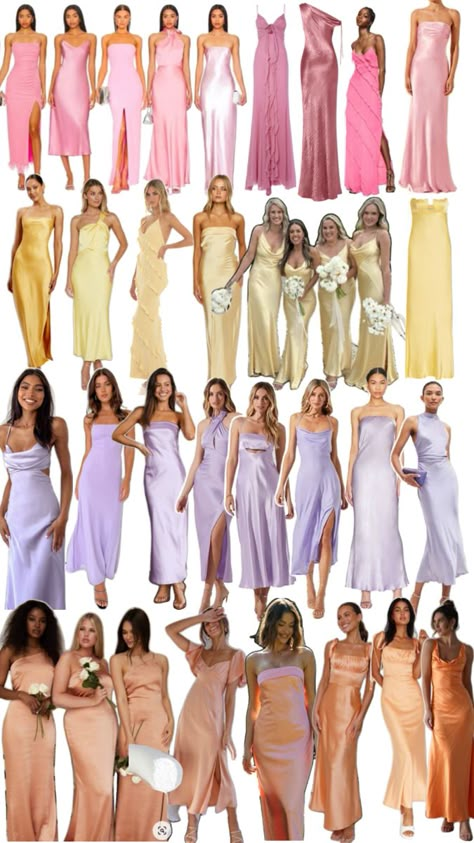 Bridal Shower Aesthetic, Wedding Planning Checklist Budget, Sunset Wedding Theme, Winter Dress Ideas, Rainbow Bridesmaids, Beach Wedding Guest Dresses, Recruitment Dresses, Spy Wedding, Bridesmaids Dress Color