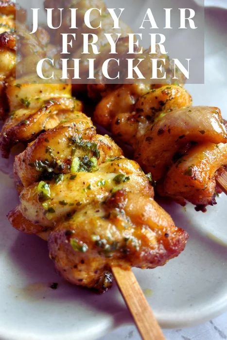 Air Fryer Garlic Parmesan Chicken, Garlic Parmesan Chicken Skewers, Parmesan Chicken Skewers, Garlic And Herb Butter, Air Fryer Garlic, Air Fryer Chicken Thighs, Chicken Skewer Recipe, Air Fryer Oven Recipes, Skewer Recipes