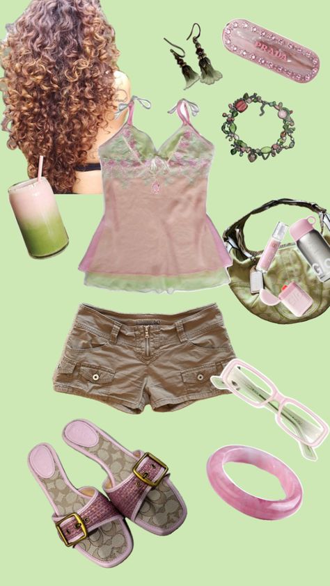 #pink#green#y2k#cute Pink And Green 2000s, Pink And Green Outfit Aesthetic, Kiwi Outfit, Green Y2k Outfit, Nature Aesthetic Outfit, Green And Pink Outfit, Pink And Green Outfit, Mint Green Outfits, Pink Outfits Aesthetic