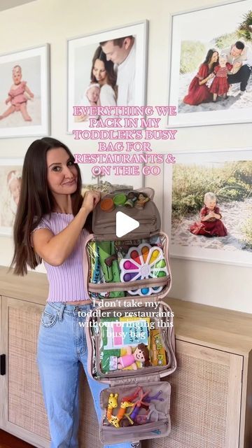 Nattie Jo Powell on Instagram: "everything we pack in our busy bag/ restaurant bag for My toddler!! Comment “BUSY” to get all of our tried and trusted on the go toys & toddler activities sent straight to you!🤝🎒 We bring this anytime we go out to eat/for appointments & on the go and try to just offer one or two toys at a time to keep her busy for longer!  #toddlermom #busybag #toddlerbusybag #toddlerrestaurantbag #restaurantwithtoddlers #toddleractivities #toddlermusthaves #toddlertraveltoys #onthegotoys #toddlertips" Travel Busy Bags For Toddlers, Toddler Restaurant Busy Bag, Restaurant Busy Bag Toddlers, Restaurant Busy Bag, Busy Bags For Toddlers, Toddler Travel Bag, Toddler Travel Activities, Toddler Activity Bag, Parent Hacks