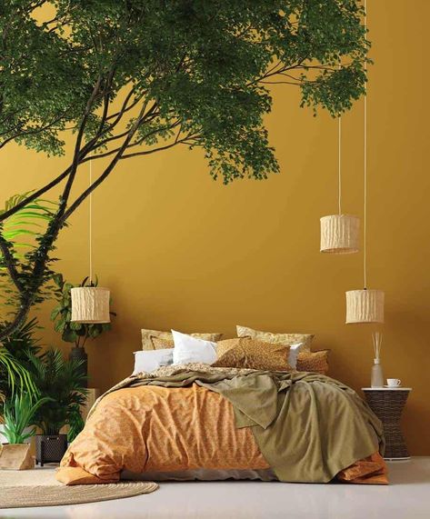 Yellow Bedroom Walls, Design Ložnic, Boho Styl, Cotton Box, Yellow Room, Yellow Bedroom, Bedroom Paint Colors, Yellow Walls, Bedroom Paint