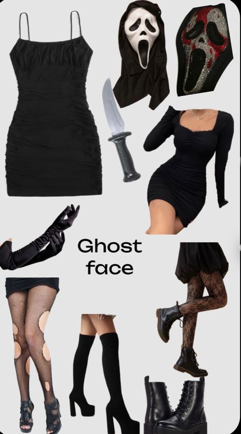 Easy Cute Hollowed Costumes Women, Simplest Halloween Costume, Baddie Ghostface Costume, Hot Coustems Ideas, Scream Movie Costume Ideas, Thrift Store Halloween Costume Diy, Freshman Halloween Costumes, 90s Horror Aesthetic Outfit, Scream Movie Halloween Costume