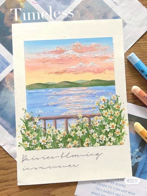 Oil Pastel Practice, Pastel Painting Aesthetic, Oil Pastel Drawings Aesthetic, Aesthetic Oil Pastel Art, Tranquility Painting, Simple Cute Paintings, Oil Pastel Art Aesthetic, Landscape Oil Pastel, Oil Pastel Tutorial