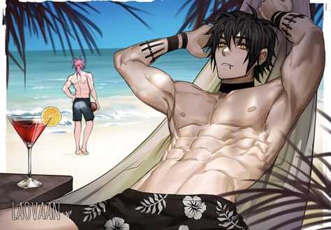 Chilling At The Beach, Novel Game, Hot Anime, Anime Guys Shirtless, Character Design Male, Anime Drawings Boy, Handsome Anime Guys, Handsome Anime, Cute Anime Guys